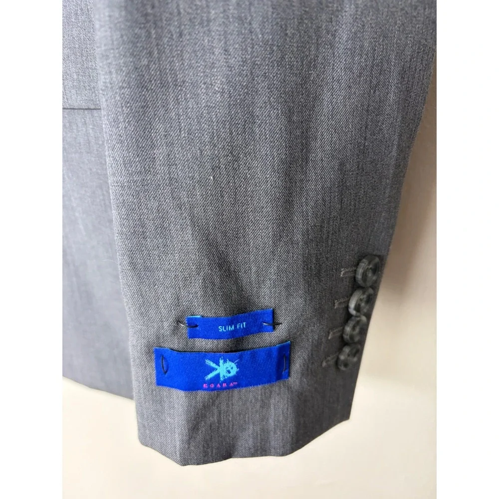 Egara Mens Grey 100% Wool Slim Fit Suit Jacket Blazer Size 40 Long NWT